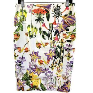 Darling London Women's White Floral Below Knee Pencil Skirt Sz 8